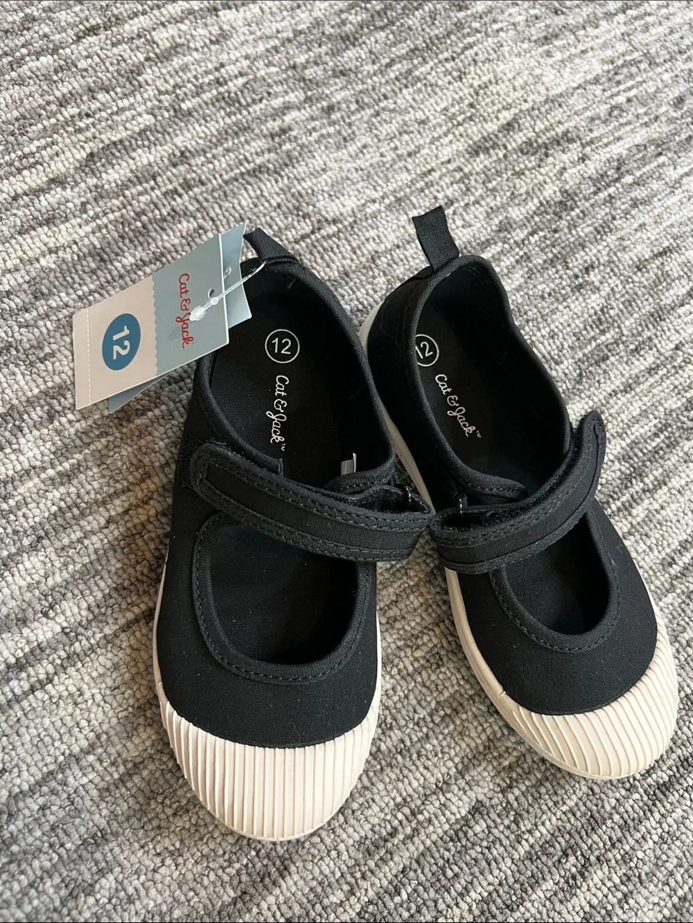 Cat & Jack Black Canvas Mary Jane Shoes with White Toe Cap Various Sizes